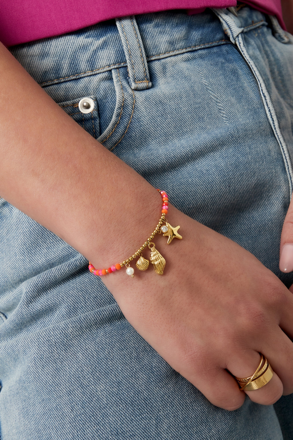 Armband ster en schelpen goud