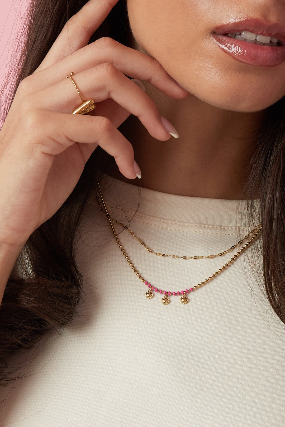 Ketting met hartjes dubbel goud