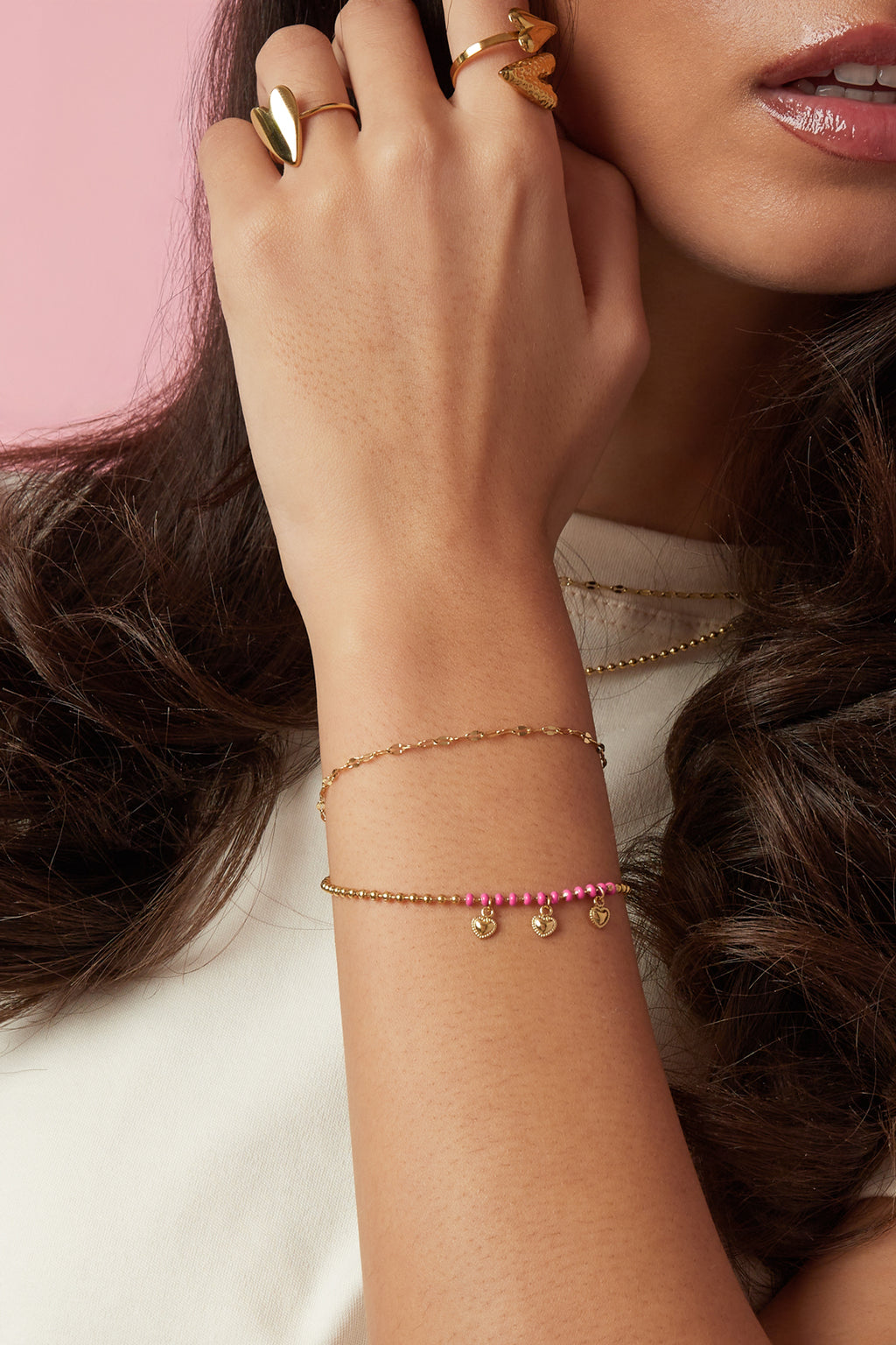 Armband met hartjes dubbel goud